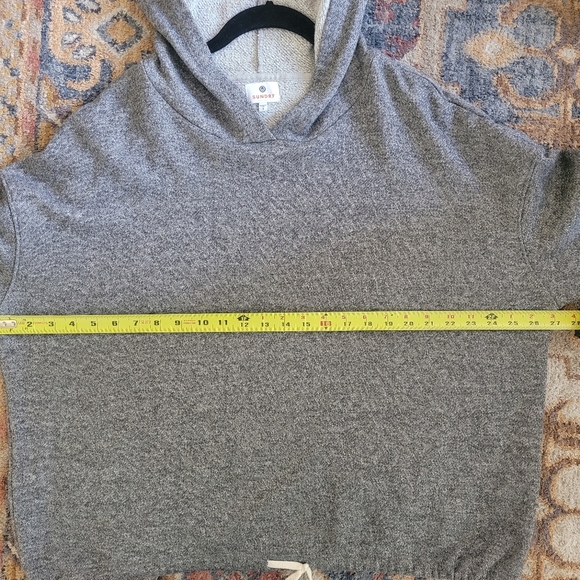 SUNDRY Varsity Stripes Hoodie Sweatshirt Size 3 Drawstring Gray Yellow Hooded - Picture 6 of 7